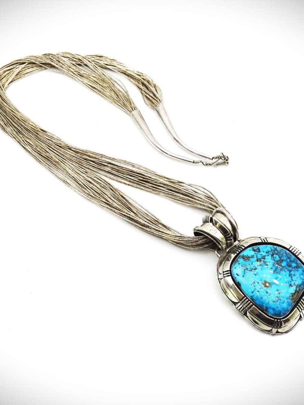 JOHNNY WATSON Sterling Silver Kingman Turquoise Pendant & Liqued Silver Necklace - Picture 4 of 10